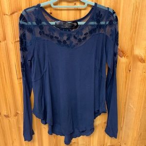 Free People New Romantics Navy Embroidered Long Sleeve Top - Size XS